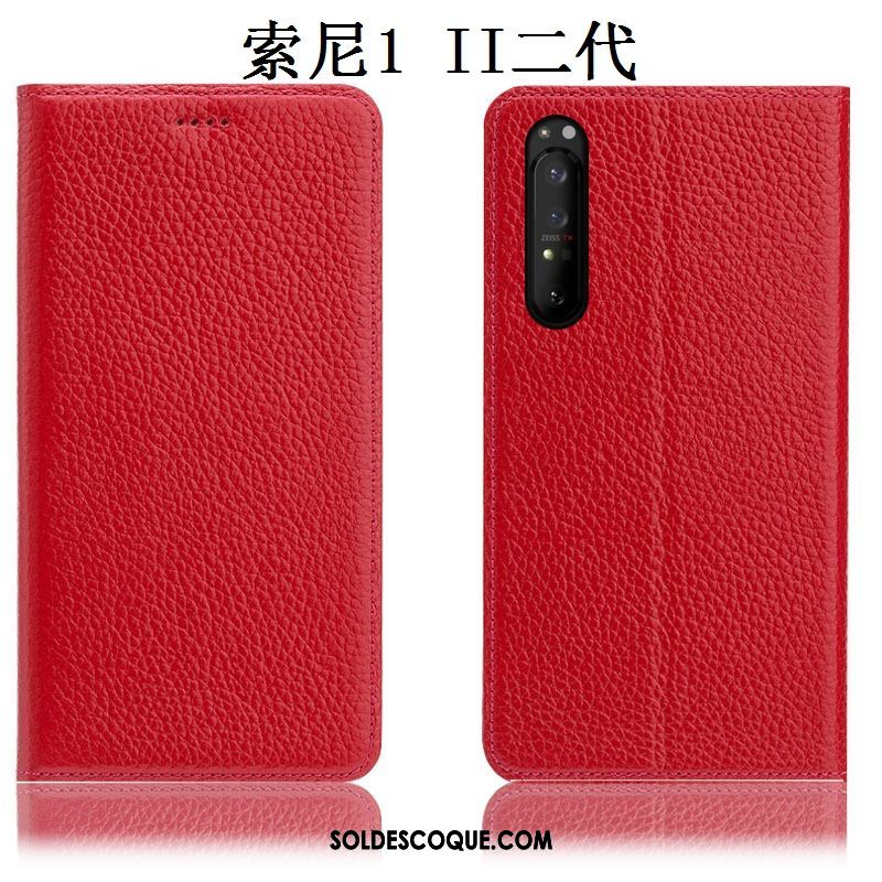 Coque Sony Xperia 1 Ii Téléphone Portable Rouge Protection Cuir Véritable Incassable Soldes