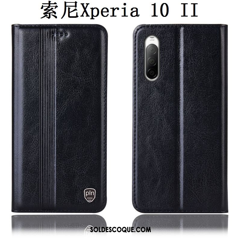 Coque Sony Xperia 10 Ii Cuir Véritable Téléphone Portable Protection Incassable Étui Pas Cher