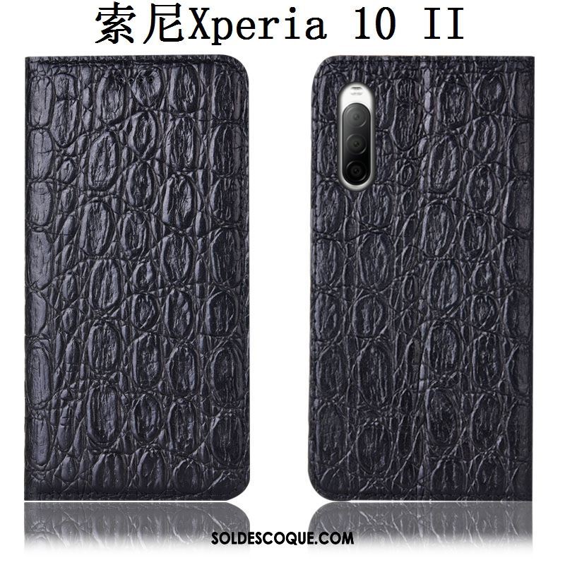 Coque Sony Xperia 10 Ii Incassable Téléphone Portable Étui Étui En Cuir Noir En Vente