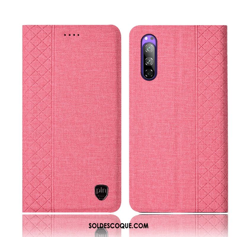 Coque Sony Xperia 5 Plaid Étui En Cuir Lin Téléphone Portable Incassable Pas Cher