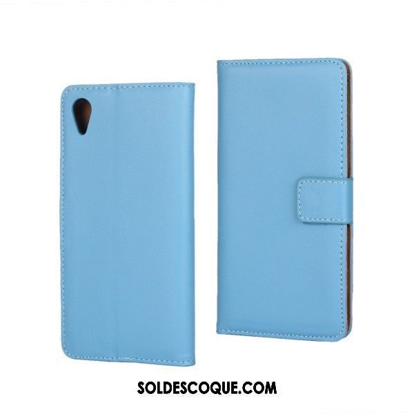 Coque Sony Xperia Xa1 Plus Téléphone Portable Portefeuille Modèle Fleurie Cuir Véritable Bleu Soldes