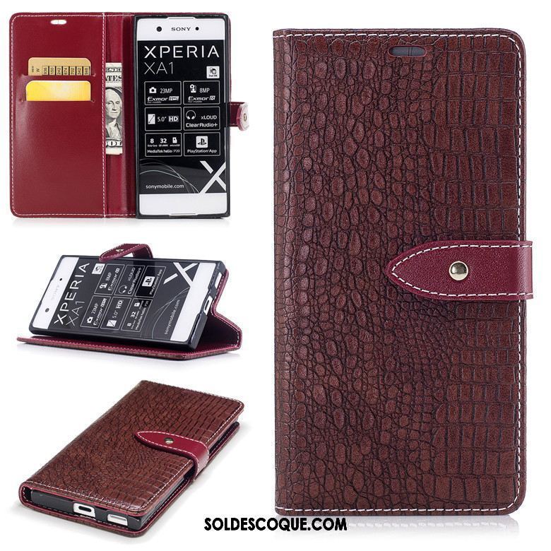 Coque Sony Xperia Xa1 Protection Vin Rouge Téléphone Portable Étui En Cuir Portefeuille Pas Cher
