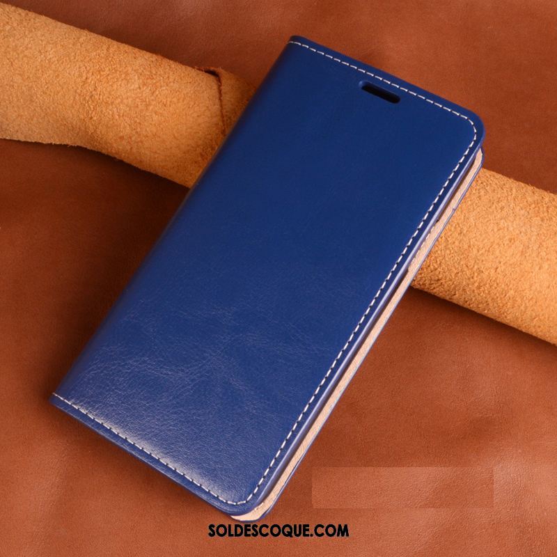Coque Xiaomi Mi A2 Incassable Étui Tout Compris Bleu Cuir Véritable Housse Pas Cher