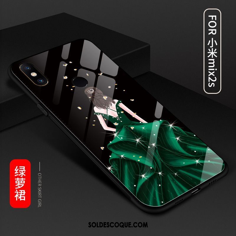 Coque Xiaomi Mi Mix 2s Miroir Verre Tempérer Tendance Noir Soldes