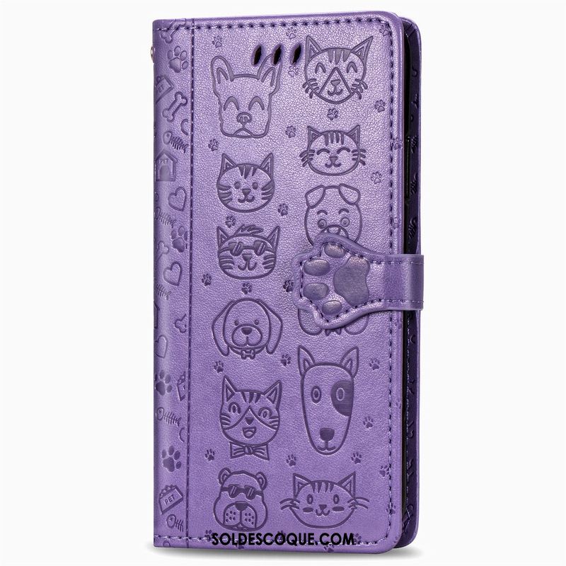 Coque Xiaomi Mi Note 10 Lite Chiens Similicuir Violet Dessin Animé Téléphone Portable En Vente