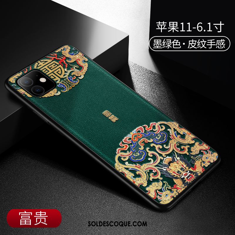 Coque iPhone 11 Nouveau Incassable Cuir Style Chinois Très Mince Pas Cher