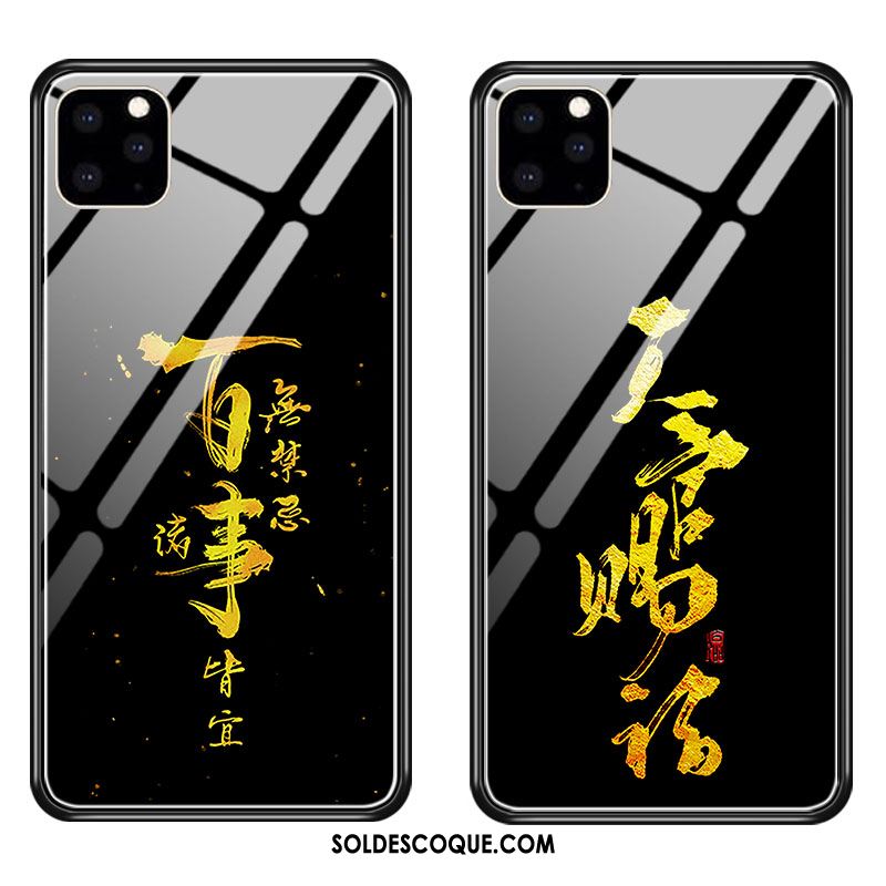 Coque iPhone 11 Pro Max Style Chinois Net Rouge Verre Noir Incassable Soldes