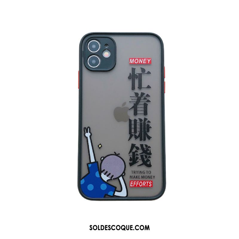 Coque iPhone 12 Mini Marque De Tendance Transparent Incassable Délavé En Daim Noir Housse Soldes