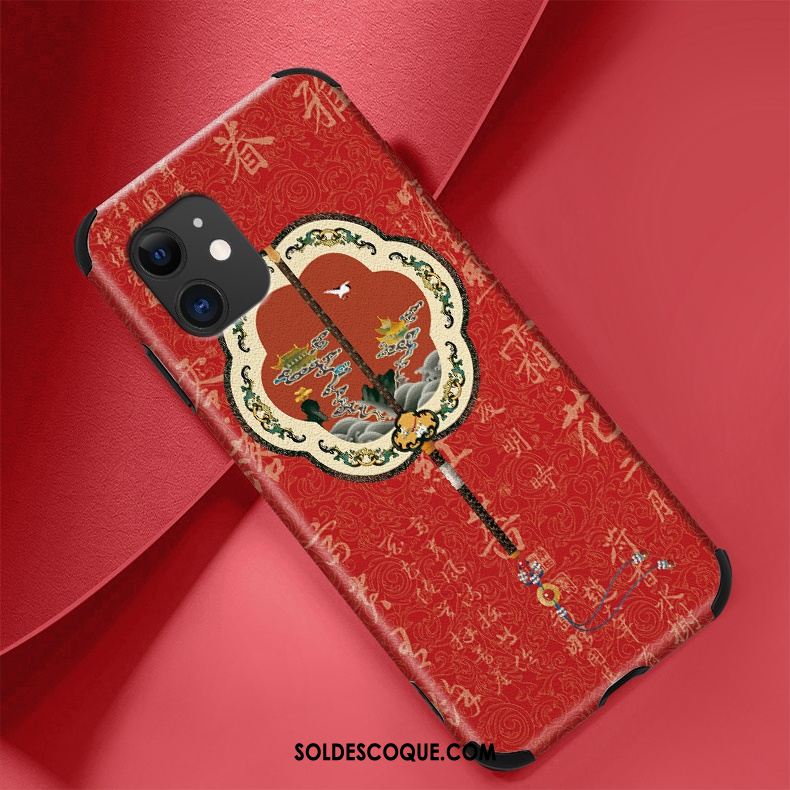 Coque iPhone 12 Mini Soie Mulberry Téléphone Portable Étui Rouge Vent Pas Cher