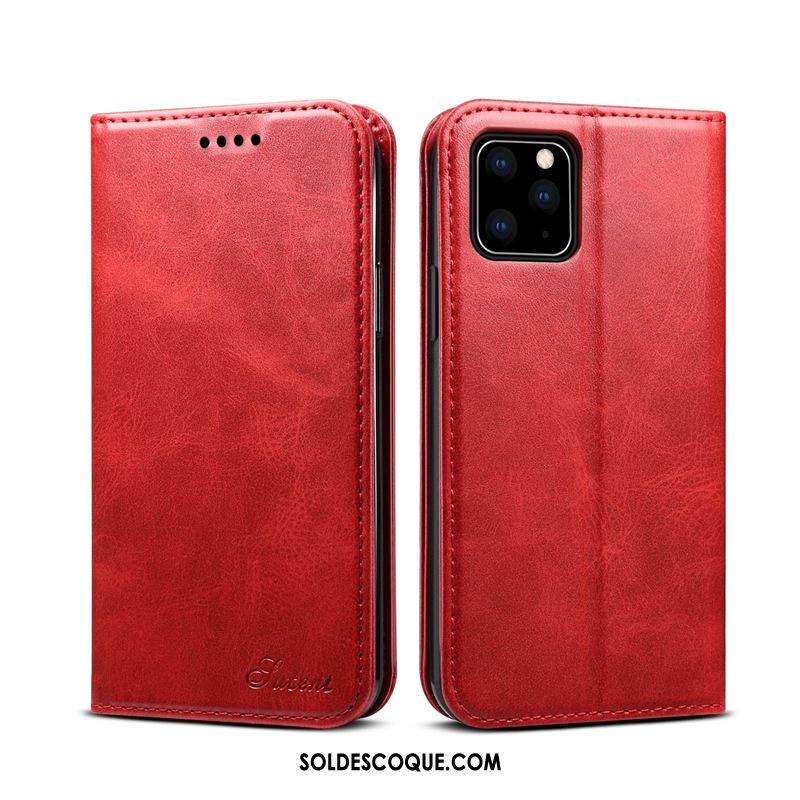 Coque iPhone 12 Pro Max Étui En Cuir Cuir Véritable Clamshell Téléphone Portable Rouge Housse Pas Cher