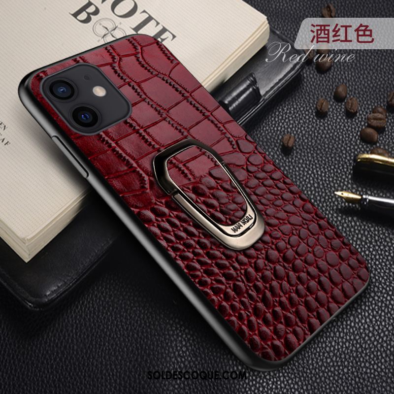 Coque iPhone 12 Support Business Anneau Vin Rouge Luxe Pas Cher