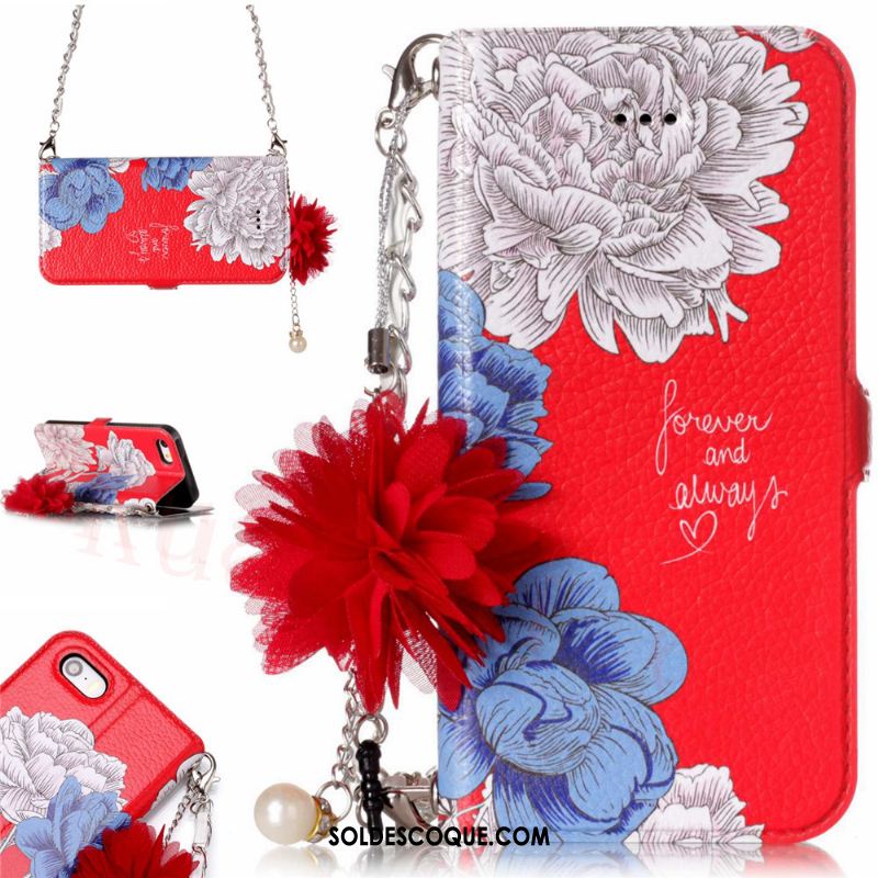 Coque iPhone 5 / 5s Téléphone Portable Fleur Étui Étui En Cuir Rouge Soldes