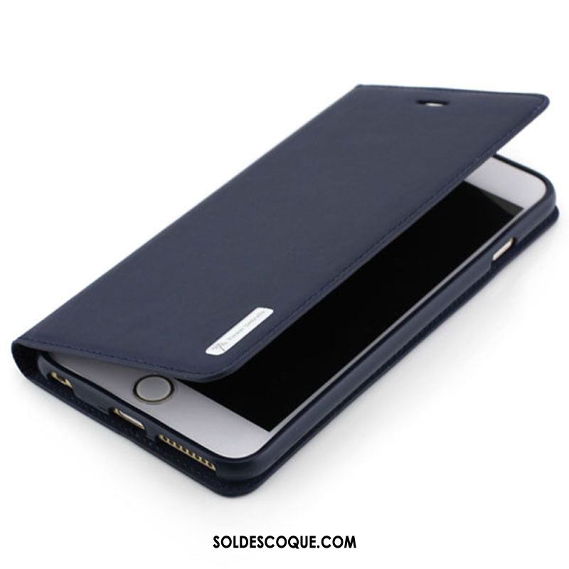Coque iPhone 7 Plus Tout Compris Cuir Véritable Étui En Cuir Incassable Bleu Pas Cher