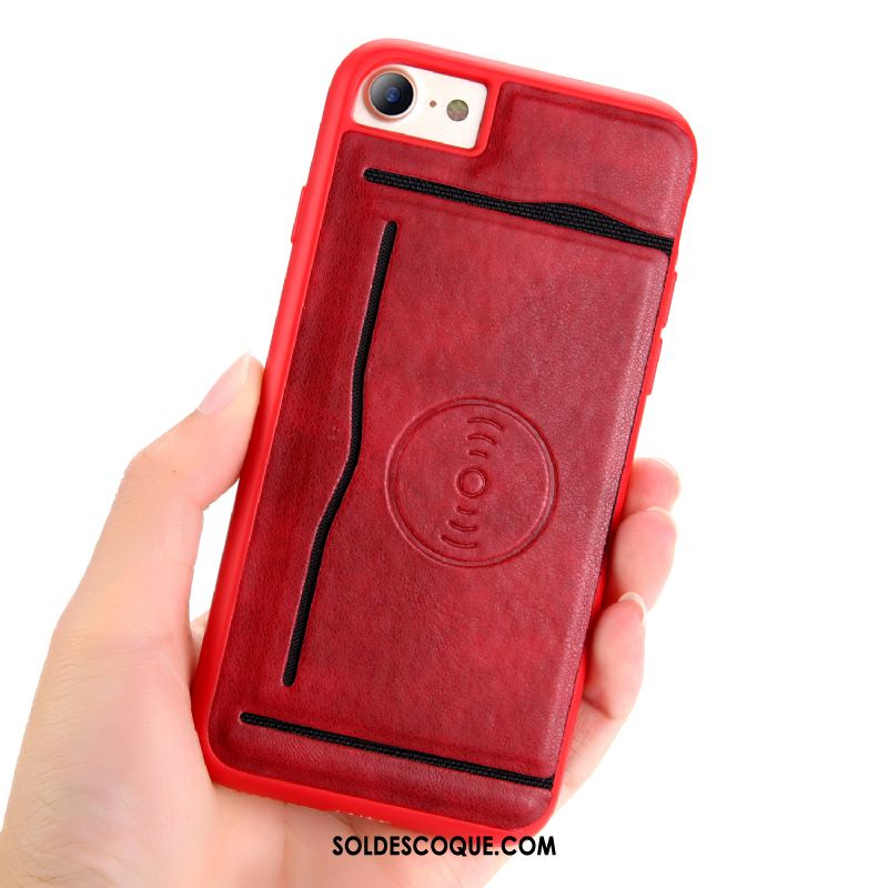 Coque iPhone 7 Rouge Incassable Étui En Cuir Carte Protection Soldes