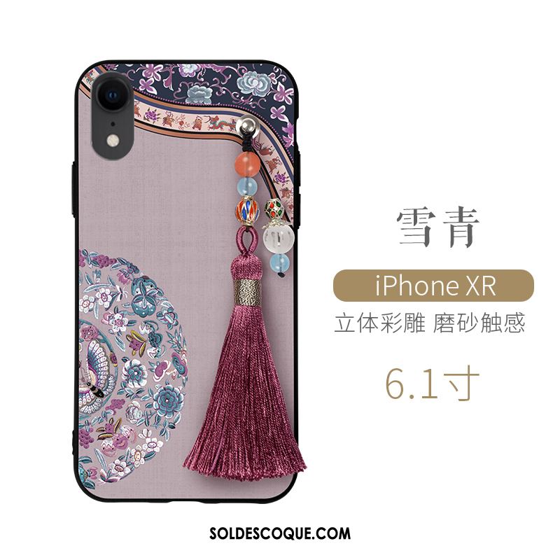 Coque iPhone Xr Rose Gaufrage Étui Téléphone Portable Incassable Pas Cher