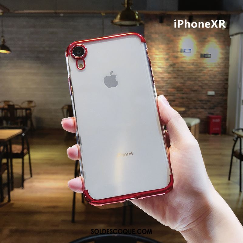 Coque iPhone Xr Rouge Transparent Nouveau Simple Téléphone Portable Soldes