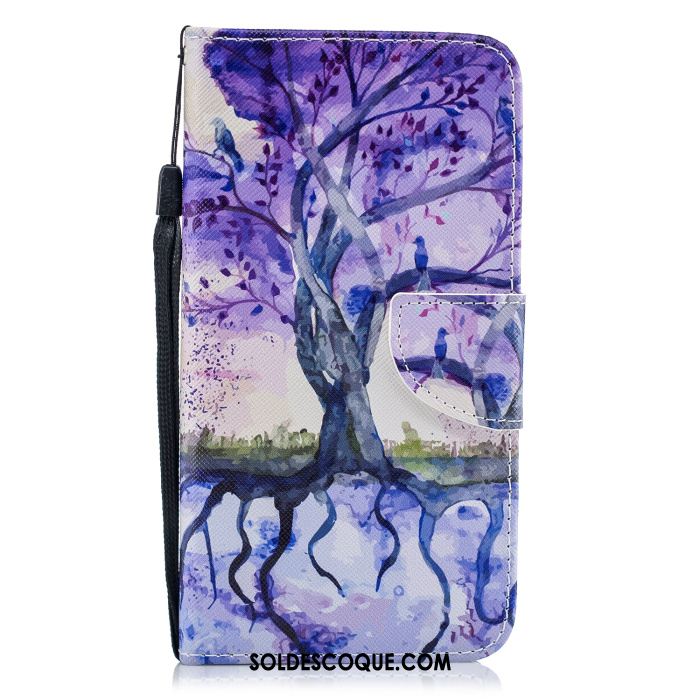 Coque iPhone Xr Étui En Cuir Peinture À L'huile Arbres Téléphone Portable Violet En Ligne