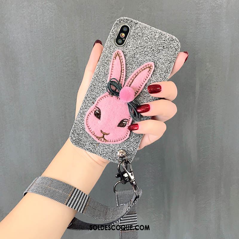 Coque iPhone Xs Sac Velours Charmant Lapin Rose France