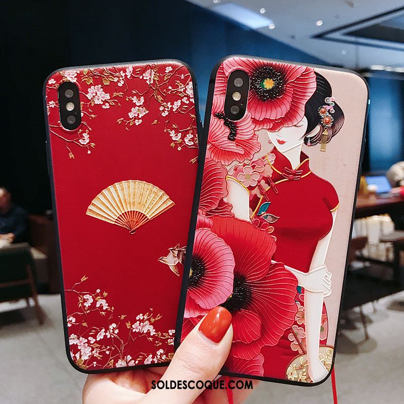 Coque iPhone Xs À Franges Ornements Suspendus Vintage Rouge Peinture Soldes