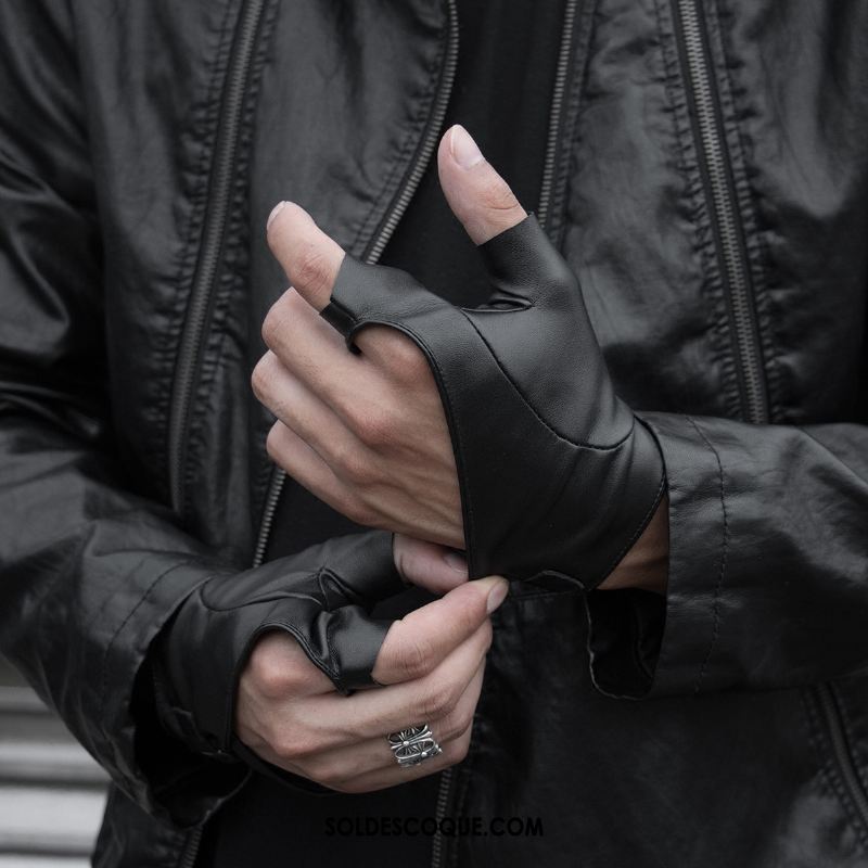 Gant Homme Demi-doigt Mode Noir De Plein Air Court Paragraphe Pas Cher