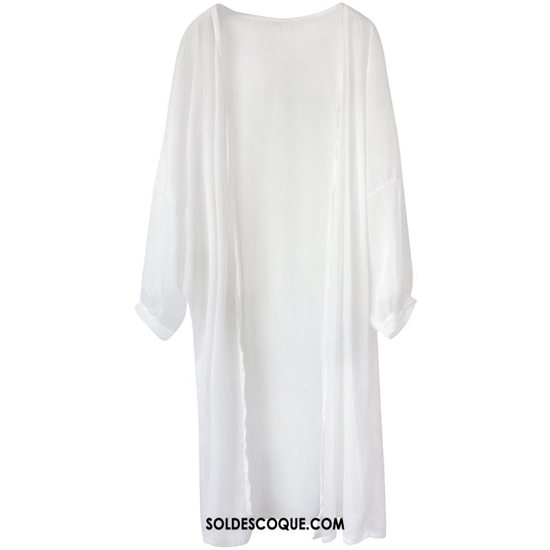 Vêtement Anti Uv Femme Mousseline De Soie Très Mince Cardigan Mode Blanc En Vente