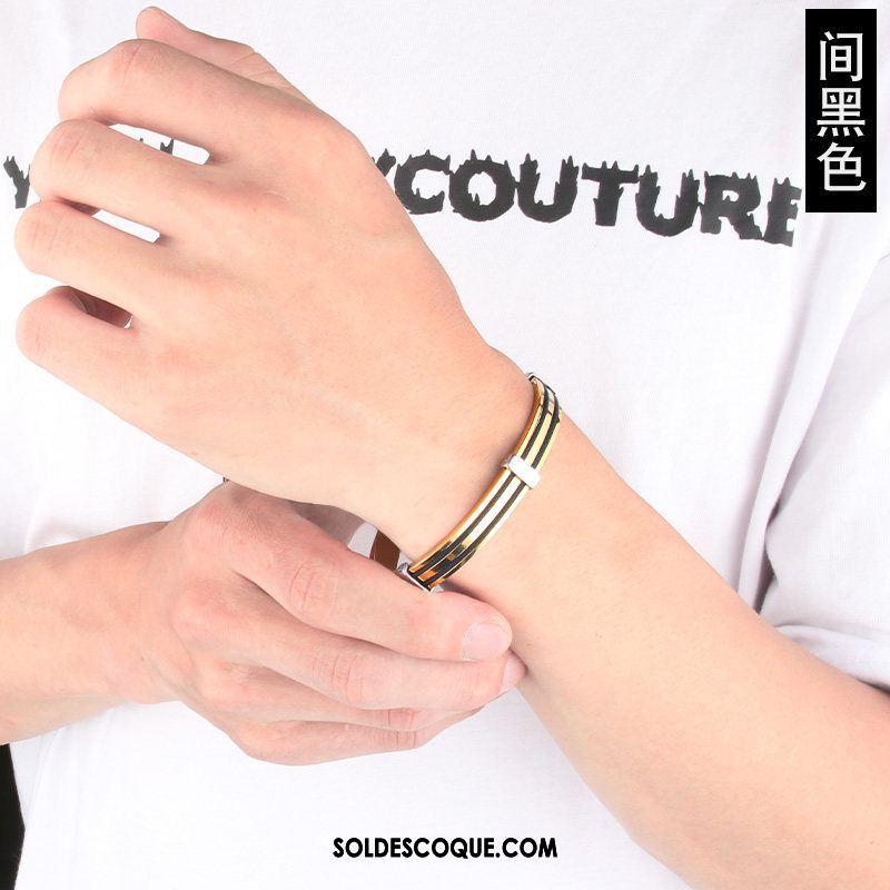 Bijoux En Argent Homme Noir Simple Tendance Mode Bracelet Pas Cher