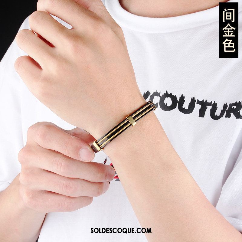 Bijoux En Argent Homme Noir Simple Tendance Mode Bracelet Pas Cher