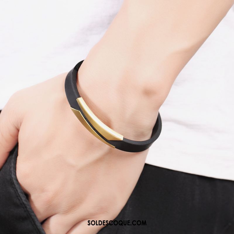 Bijoux En Argent Homme Noir Tendance Mode Bracelet Silicone Soldes