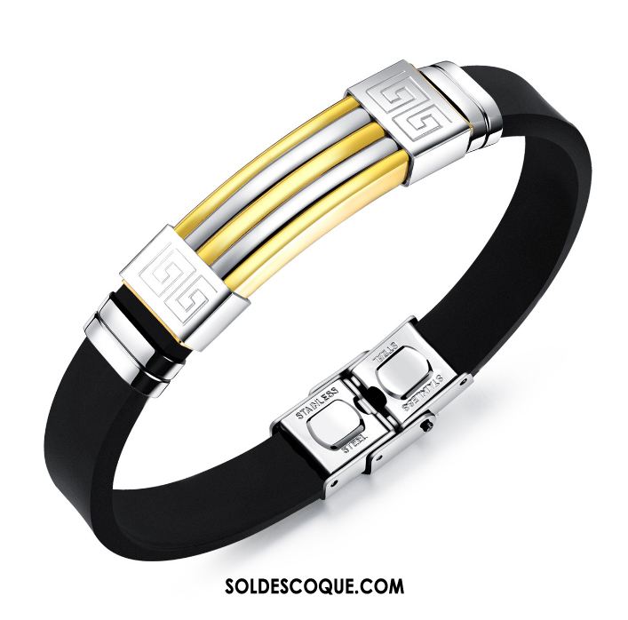 Bijoux En Argent Homme Noir Tendance Mode Bracelet Silicone Soldes