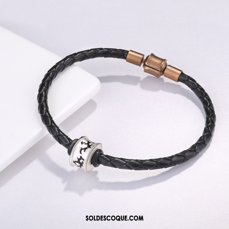 Bijoux En Argent Homme Personnalité Pure Bracelet Tendance Noir Pas Cher