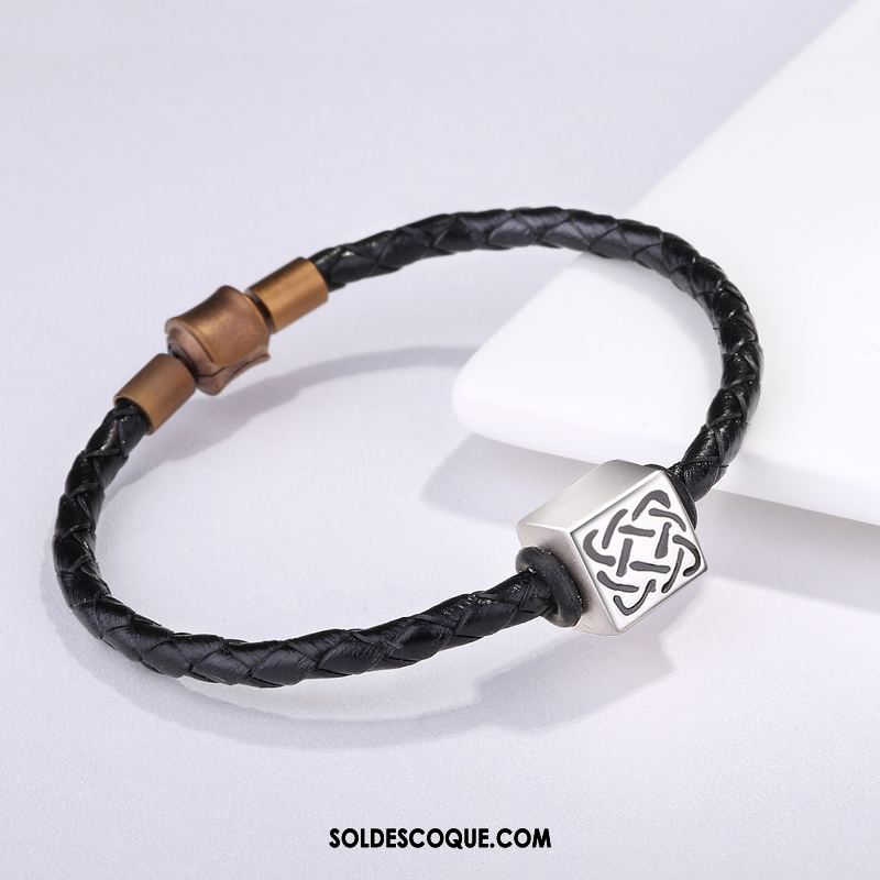 Bijoux En Argent Homme Personnalité Pure Bracelet Tendance Noir Pas Cher