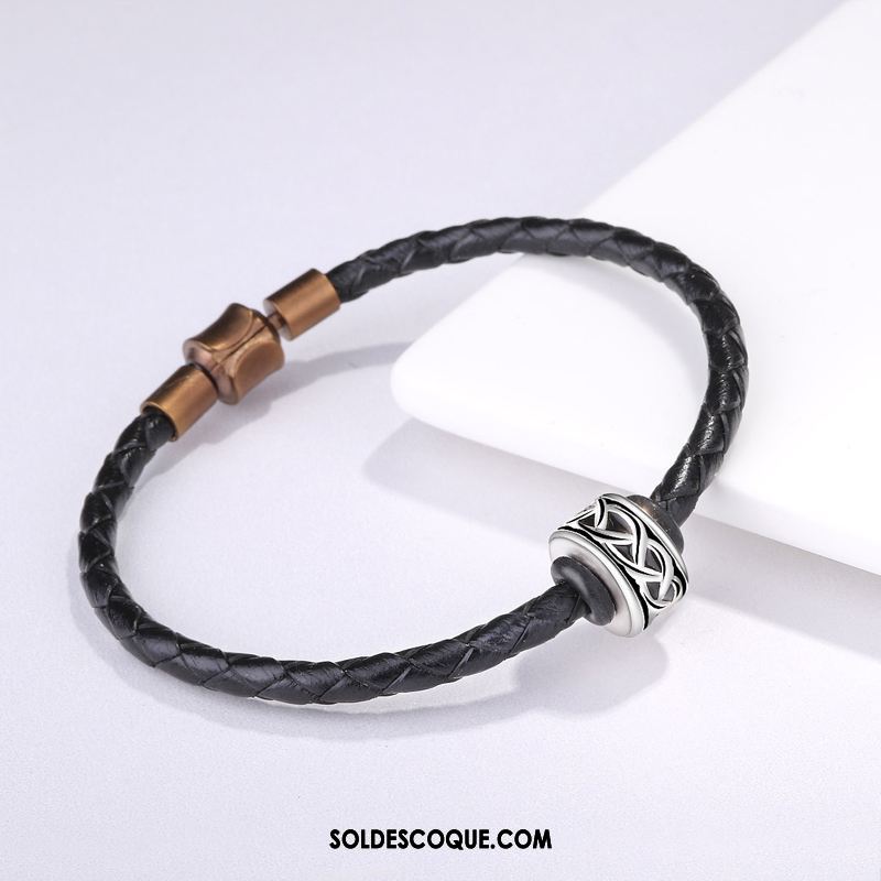 Bijoux En Argent Homme Personnalité Pure Bracelet Tendance Noir Pas Cher