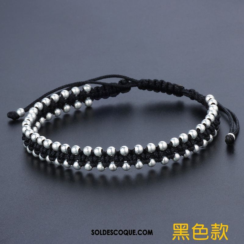 Bijoux En Argent Homme Tissage Rouge Bracelet Argenté Noir Soldes