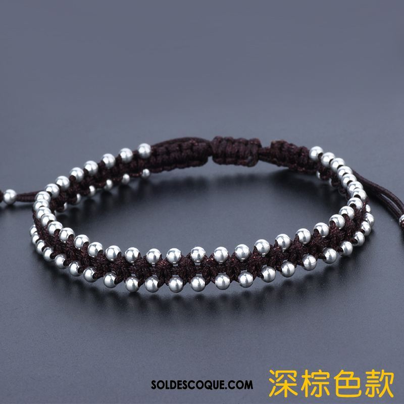 Bijoux En Argent Homme Tissage Rouge Bracelet Argenté Noir Soldes