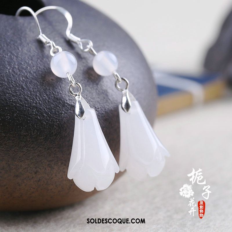 Boucles D'oreilles Femme Blanc Long Section Fleur Pure Classique Pas Cher