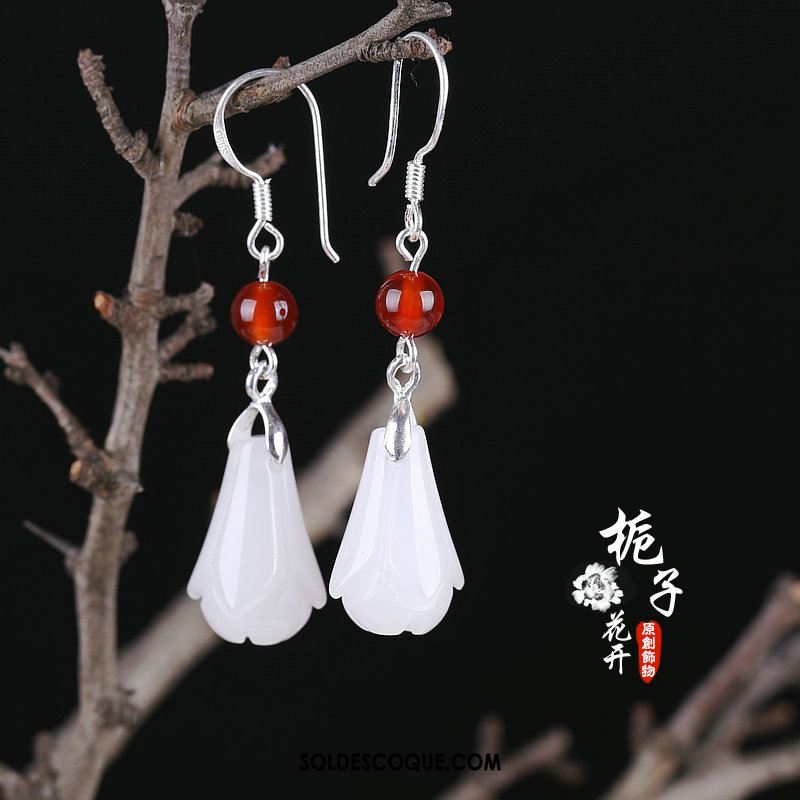 Boucles D'oreilles Femme Blanc Long Section Fleur Pure Classique Pas Cher