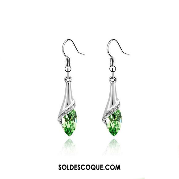 Boucles D'oreilles Femme Cristal Argenté Tempérament Longue Section Vert Pas Cher