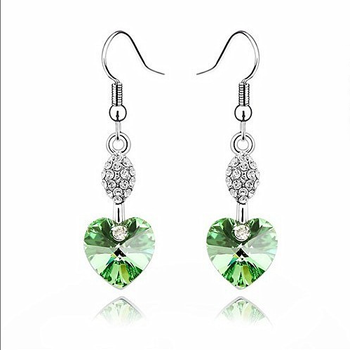 Boucles D'oreilles Femme Cristal Argenté Tempérament Longue Section Vert Pas Cher