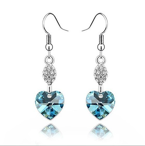 Boucles D'oreilles Femme Cristal Argenté Tempérament Longue Section Vert Pas Cher