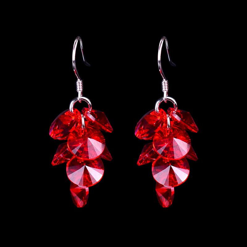 Boucles D'oreilles Femme Cristal Pure Argenté Rouge Pas Cher