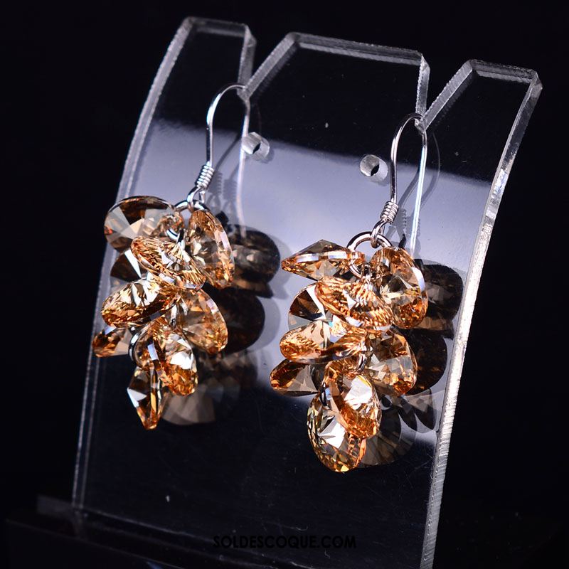 Boucles D'oreilles Femme Cristal Pure Argenté Rouge Pas Cher