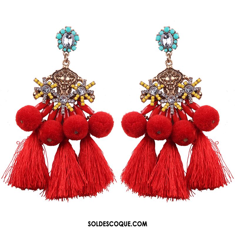 Boucles D'oreilles Femme Hairball Rouge Réseau Personnalité Longue Section En Vente