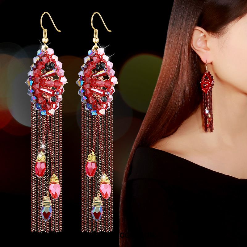 Boucles D'oreilles Femme Longue Section Décoration Tassel Tempérament Frais En Ligne