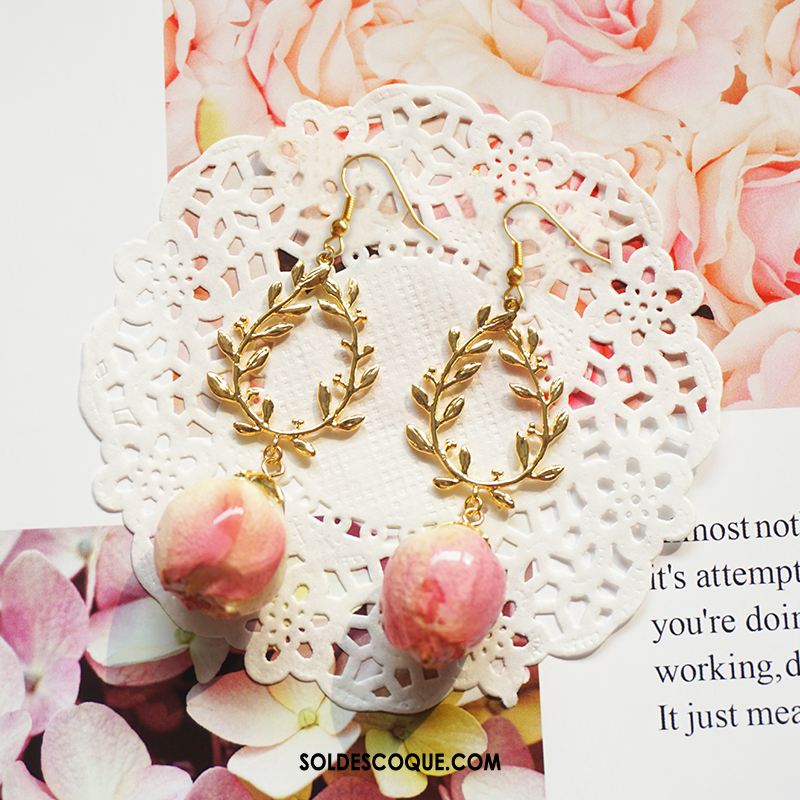 Boucles D'oreilles Femme Poudre Fleur Rose En Vente