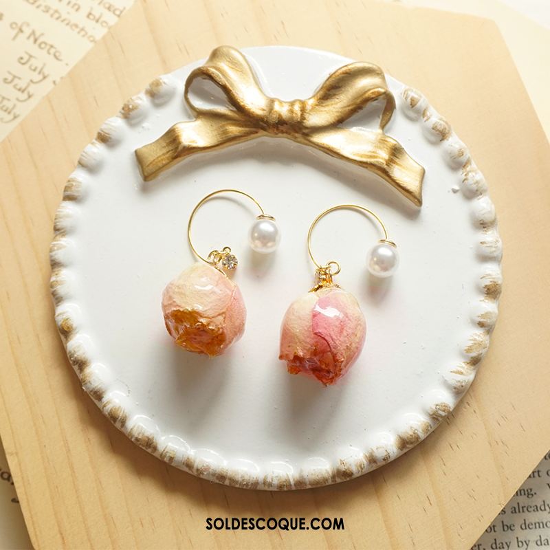 Boucles D'oreilles Femme Poudre Fleur Rose En Vente