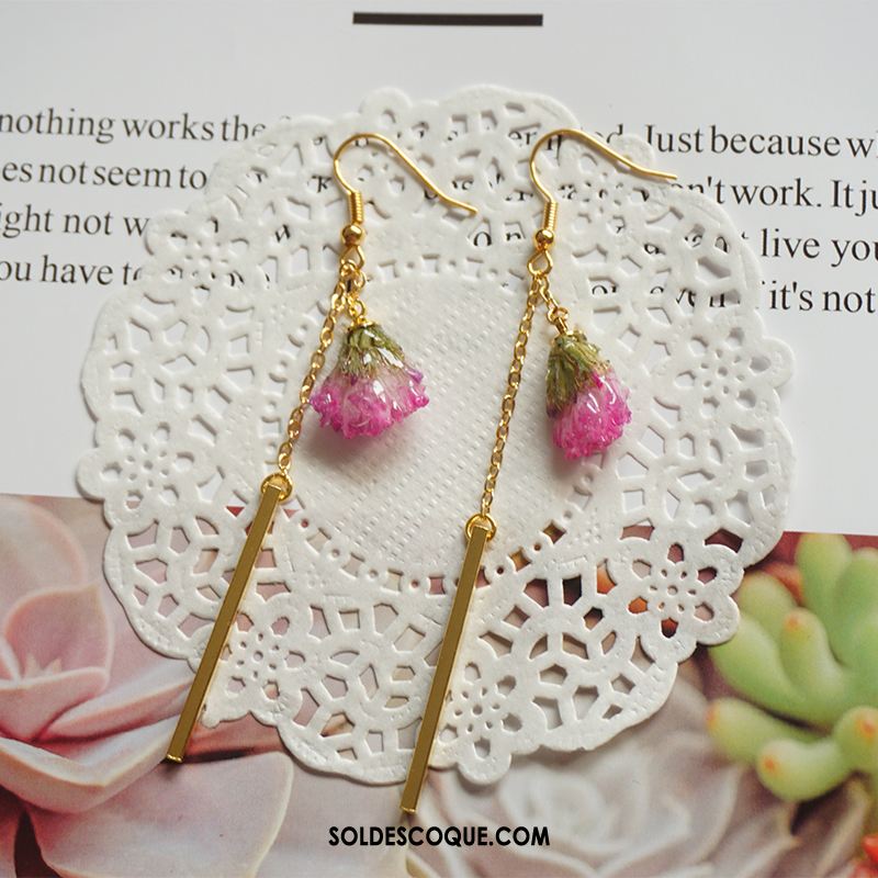 Boucles D'oreilles Femme Poudre Fleur Rose En Vente