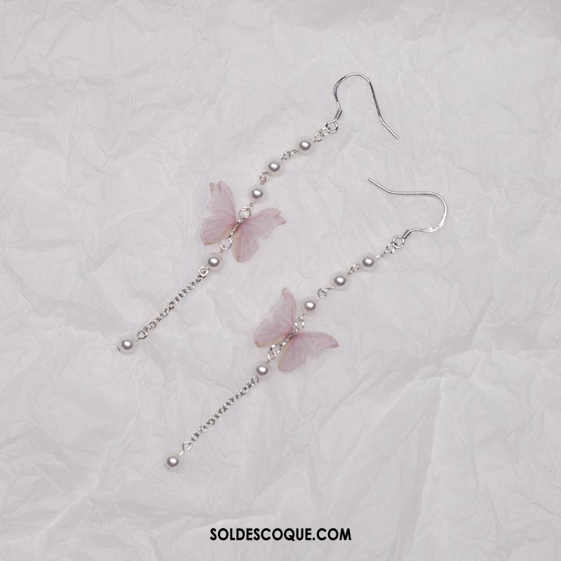 Boucles D'oreilles Femme Rose Perle Papillon Tassel Longue En Vente