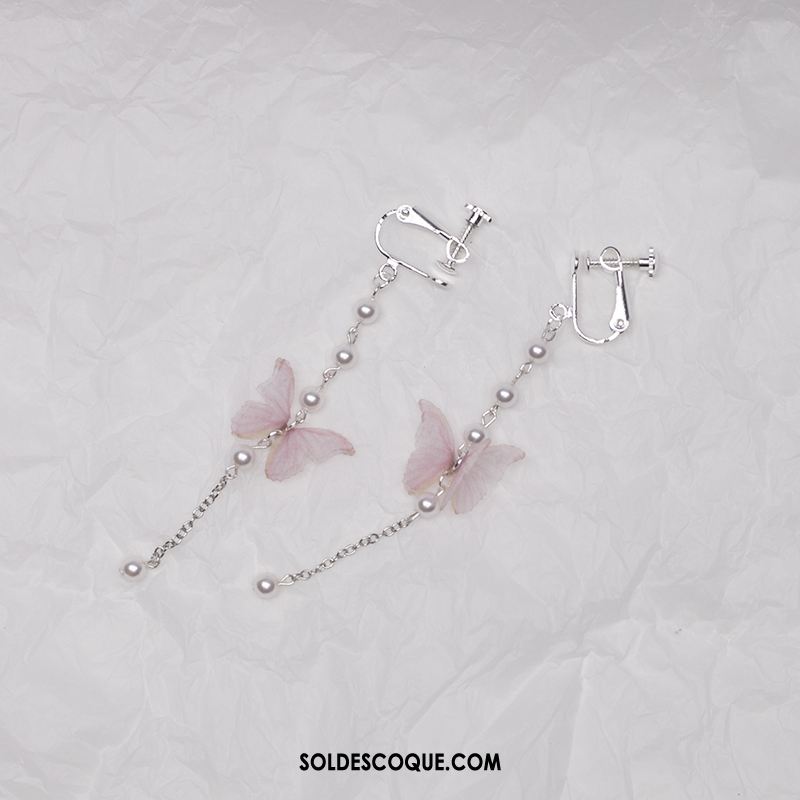 Boucles D'oreilles Femme Rose Perle Papillon Tassel Longue En Vente