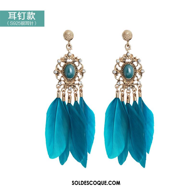 Boucles D'oreilles Femme Tempérament Tassel Europe Longue Bleu Soldes