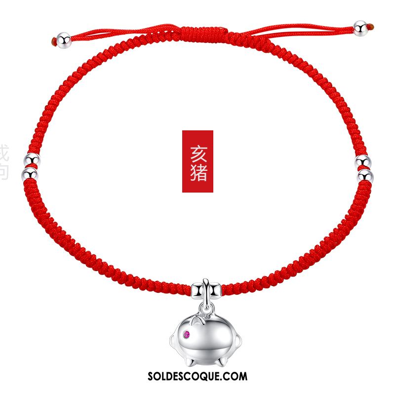 Bracelet De Cheville Femme Rouge Pure Simple Argenté Manuel Pas Cher